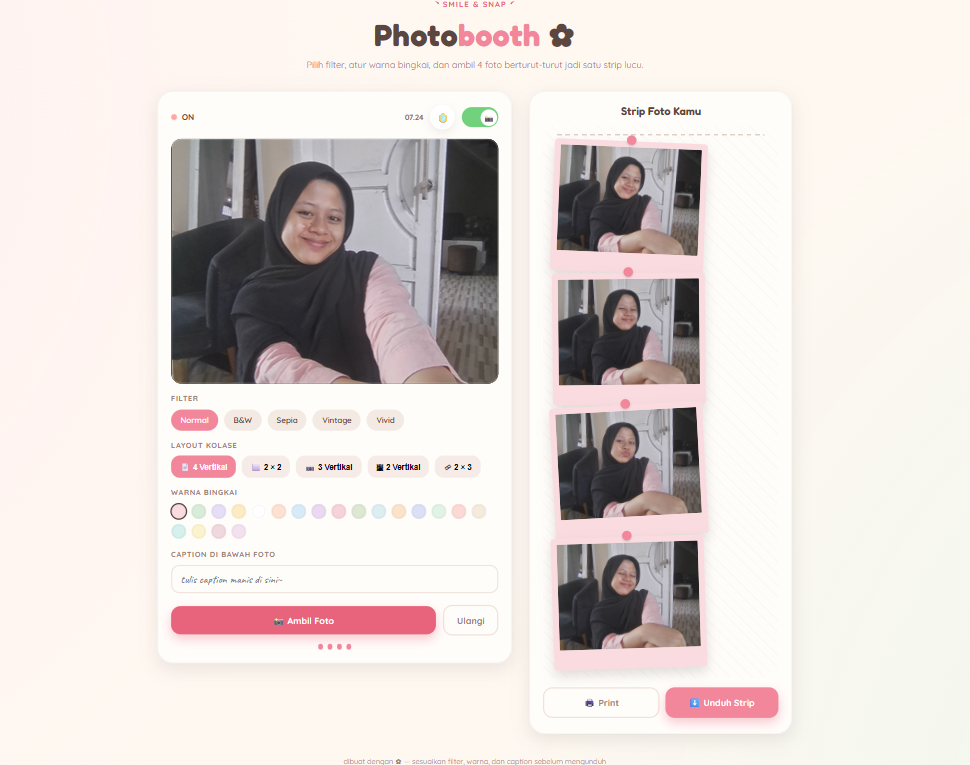 Tampilan website photobooth
